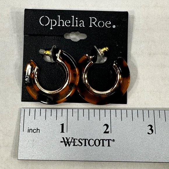 Ophelia Roe Women's Thick Hoop Acrylic Studded Earrings Verigated Brown Gold New - Picture 5 of 6